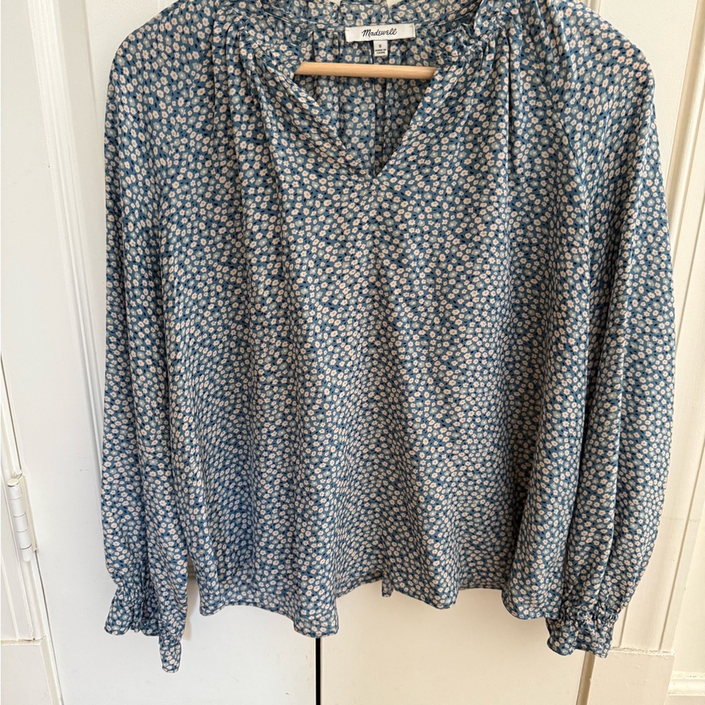 Madewell Blue Floral Blouse 100% silk Small